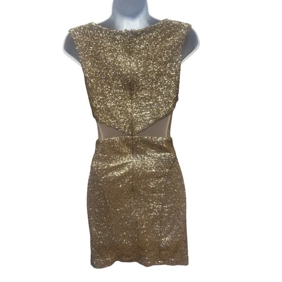 TFNC London Gold Sequins Mini Dress Women’s XS Stretchy Sparkly Homecoming Party - Picture 4 of 16